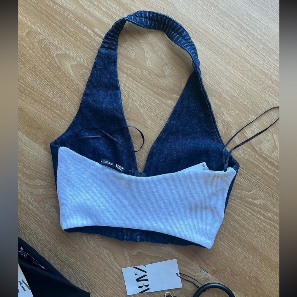 ZARA cropped denim halter top 0085/841 - Picture 4 of 11